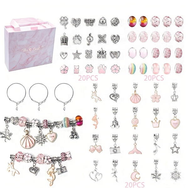 63 st armband handgjorda gör-det-själv, tecknade set, kreativt faux kristallarmband Utsökt presentförpackning Rosa