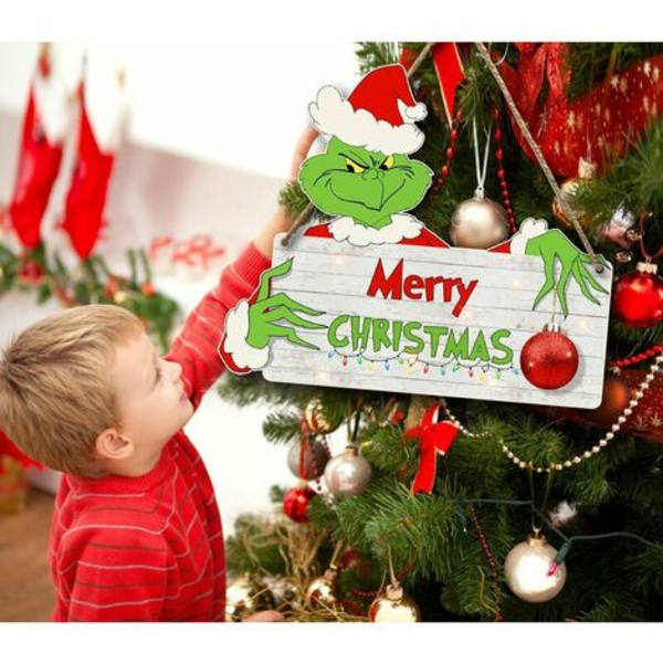 Grinch julepynt hængende skilte dørskilt til juledekoration Glædelig jul Grinch temafestartikler