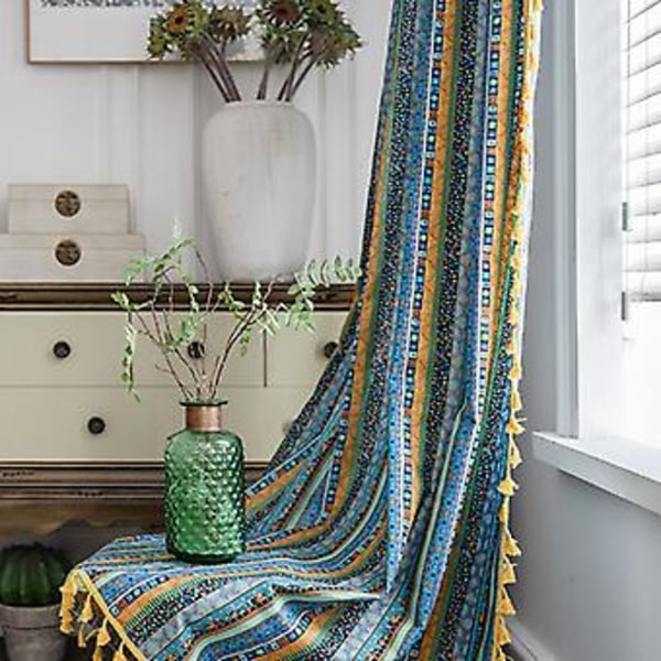 Røde Boheme Gardiner med Kvaster, Vinduegardiner til Soveværelse, Stue, Køkken, Julegardin i Bomuld, Fransk Foldevindu, W150xl180cm 1 stk Boho5
