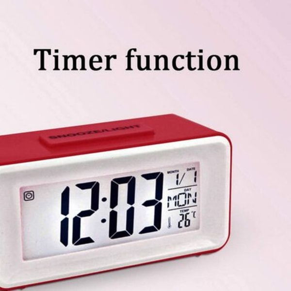 Litthing Digital väckarklocka Digital LED-klocka Väckarklocka Datum Temperatur Snooze 8 Music Sleep Batteridriven (röd)