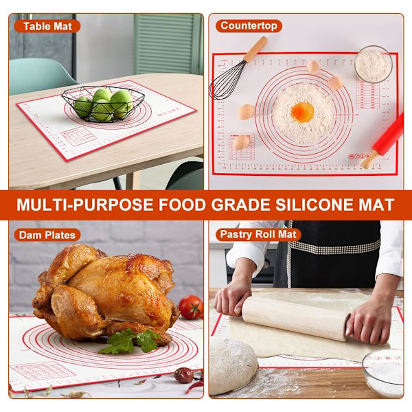 Non-stick Dej Rullemåtte, 70×50cm Silikon Dej Rullemåtte, Skridsikker Silikon Bagemåtte, Madplade, Kagemåtte, Kagemåtte, Kage/Pizza Måtte 70*50CM - red