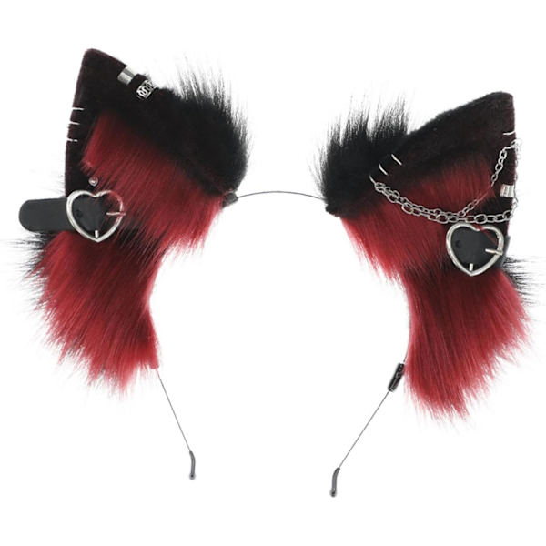 Plush-kissan korvat hiuspanta, joustava Halloween-hiuspanta metalli sydämillä, punainen Wine, red B