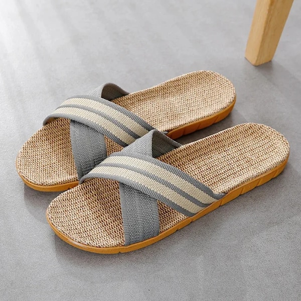 Män Skor Tofflor Lin Startsida Inomhus Öppna Toe Platt Sko Strand Topar Stripade Splicerade Gummi Sandaler Zapatillas Hombrel A 40-41