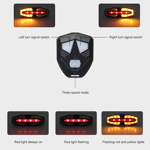 Oppladbart sykkelbaklys med blinklys Advarsel sykkellys Trådløs fjernkontroll Sykling baklys for natt sykling 1 sett A < 1000 Mah