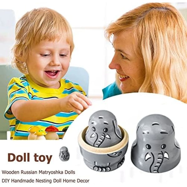 Grå Elefant Nesting Dolls Matryoshka Tre Staplings Nesting Set Håndlaget Leke, Søt Tegneserie Elefant Mønster Nesting D