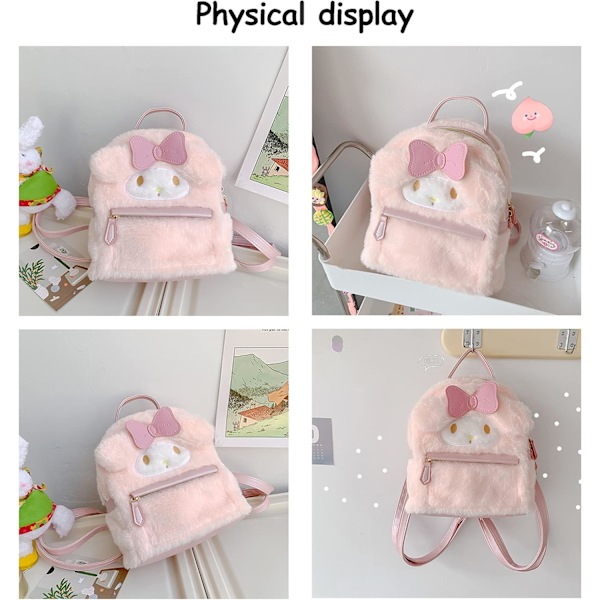 Söt plysch skolryggsäck för tjejer, 3D Kawaii djur tecknad skolväska för flickor, ryggsäck skolmaterial rosa kanin