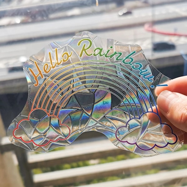 3D Regnbueeffekt Vindus Klistremerker Katt Stjerne Sol Blomst Dekor Diy Glass Kunst Veggklistremerker For Hjem Innredning Regnbue Prismeskaper RPS093