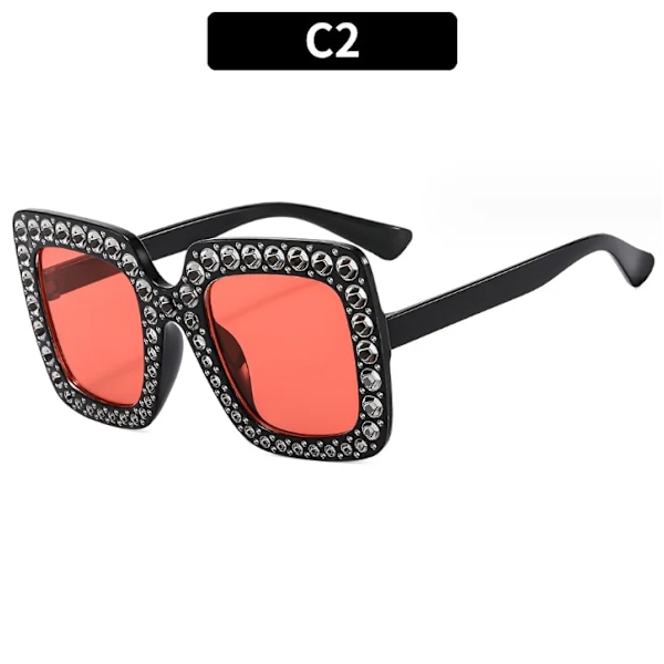 Nyeste Oversize Retro Firkant Rhinestone Bling Solbriller Kvinde Luksus Dame Solbriller 2024 Til Kvinder C4 C4 Square