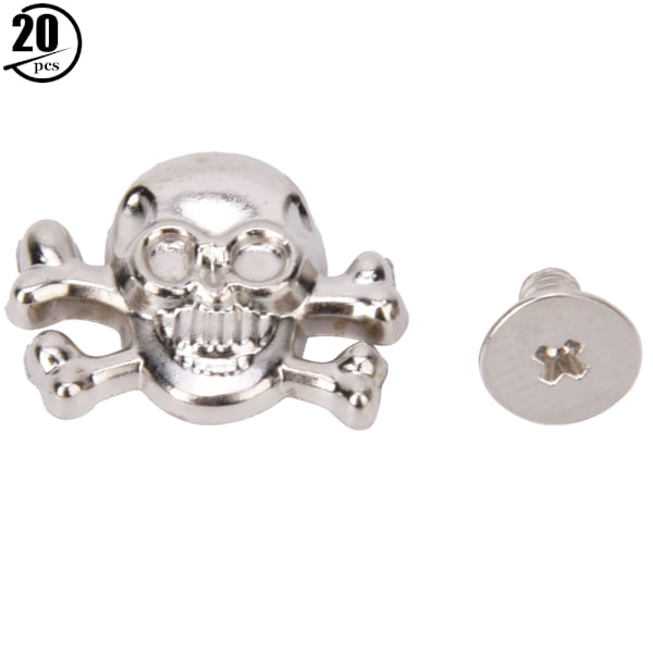 20PCS DIY 15mm Punk Skull med ben Rivet Gotiske prydnader / Bagagetilbehør Ghost Head med ben Sølv