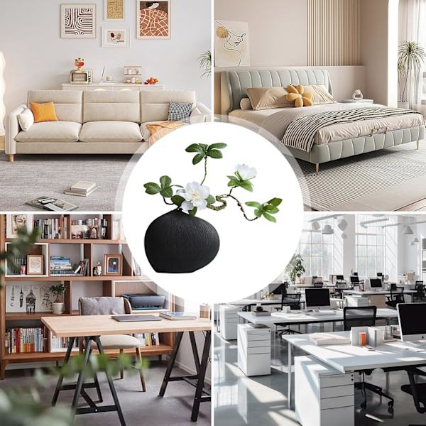 Keramisk blomkruka – geometrisk formarrangemang, vit dekorativ kruka för mantel, bokhylla Svart vas + vit fenix och azalea