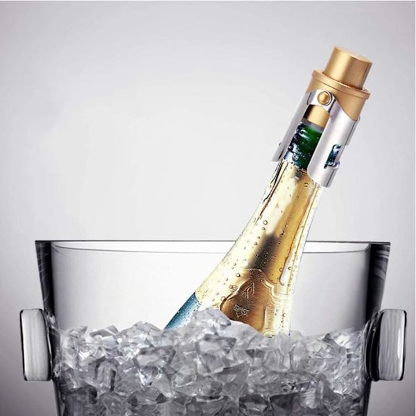 Champagneprop til mousserende vin - rustfrit stål til vakuumforsegling med indbygget trykpumpe - sort vinprop
