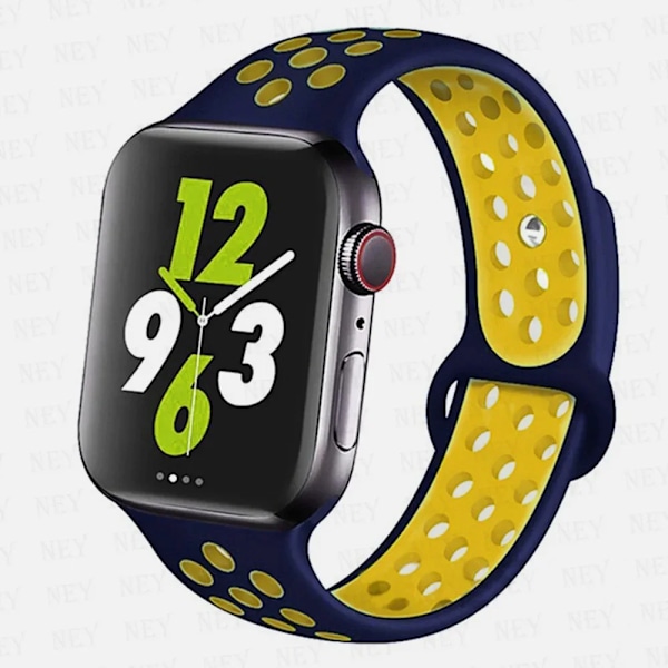 Sportrem för Apple Watch Band 45 mm 49 mm 44 mm 40 mm 41 mm 42 mm Silikonarmband correa iWatch Ultra 2 Series 9 8 SE 7 6 5 4 3 Mörkblå-gul 35 M-L