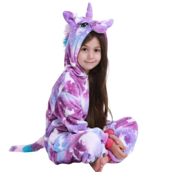 Tyttöjen Yksisarvinen Onesie-asu Pyjama Fleece-hyppyhaalari Pehmeä yöasu Pyjama Pjs 4-7 vuotta A A