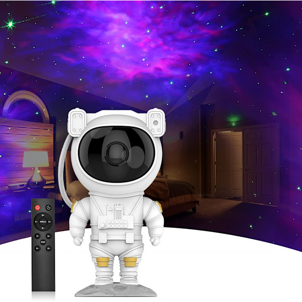 Astronautstjerneprojektor Natlampe med Timer, Fjernbetjening og 360° Justerbart Design, Astronaut Nebulo Galaxy Natlampe Projektor til Børn Voksne
