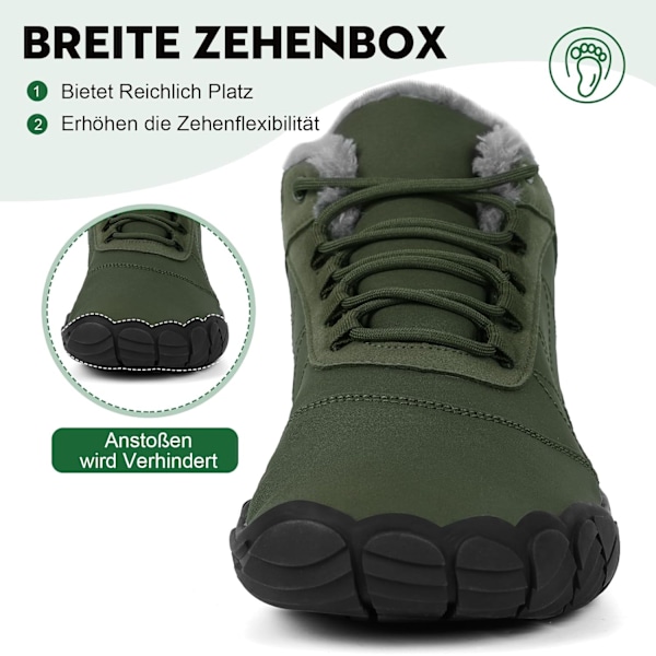 Vinter Barefoot Dame- og Herresko med Varm Fôr - Vanntett Trail Running Sko - Komfortable Vinterstøvler med Bred Tåboks Wb02 Army Green 44 EU