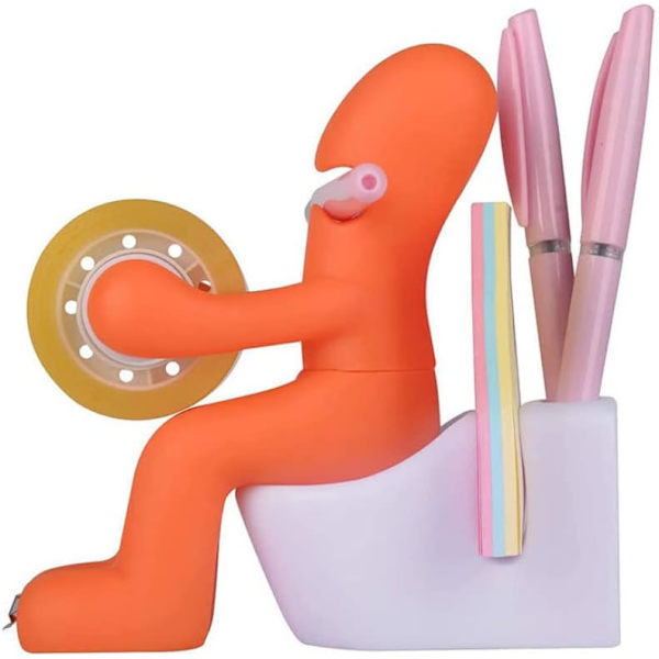 Sjov tapeholder til skrivebord, kontorartikler, stationær rumpe, tape dispenser med papirclips, orange kontorartikler