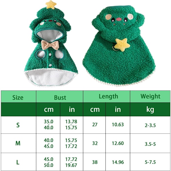 Julkappmantel med söt tecknad hatt, festliga husdjurskläder för hundar och katter Green L