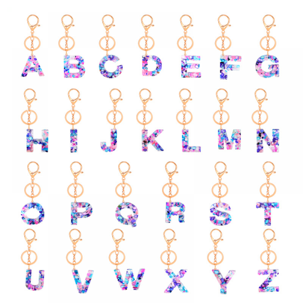 1 stk. Nøglering flerfarvet bogstav A - Z initial bogstav harpiks K Q Q