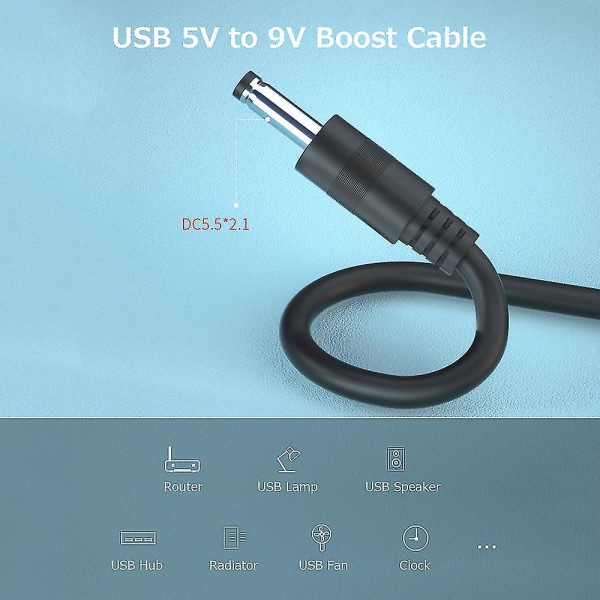 USB Boost-kabel 5v till 12v power USB power USB till likströmskabel Dc 5.5*2.1 power bred kompatibilitet-5v till 9v-