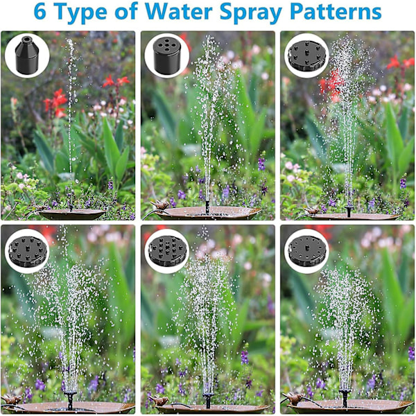 6,5W Solcellsdriven Fontänpump, Flytande Solvattenpump med 6 Munstycken för Fågelbad, Akvarium