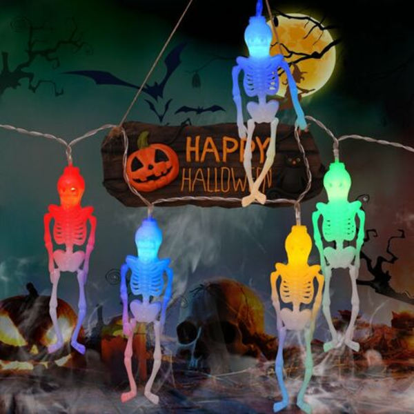 Halloween-slynger Halloween-dekorasjoner 8 moduser med fjernkontroll Ghost Skull Lights Vanntett batteridrevet