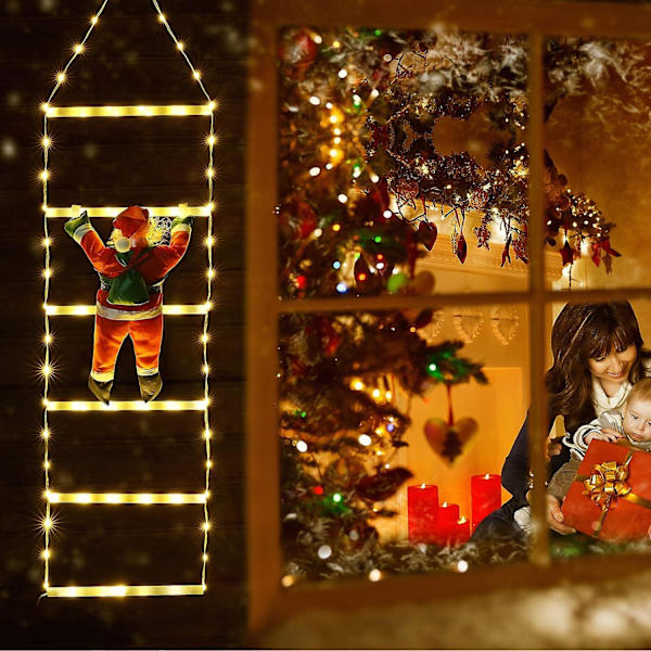 LED-julelys - Juledekorasjon trappelys med nisse for innendørs utendørs, vindu, hage, hjem, vegg, juletrepynt (2,5 fot)