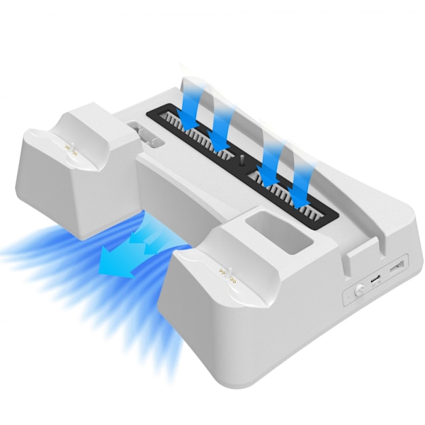 PS5-tilbehør Kølesystem med headset-holder og AC-adapter, til PS5 Disc & Digital Editions Dual Controllers oplader, hvid