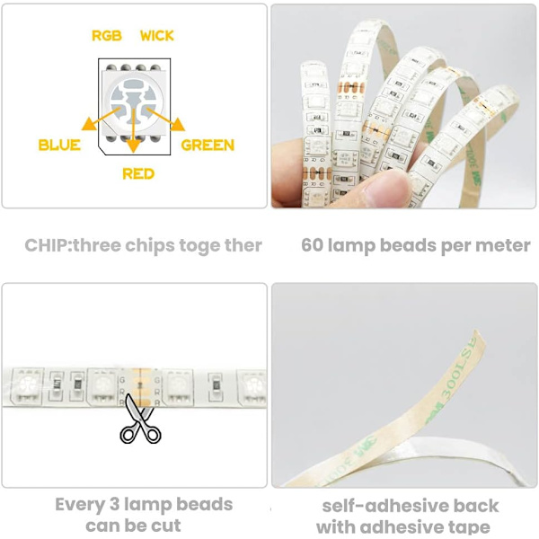 SMD5050 RGB LED Strip - 12V Vandtæt Farveskiftende Strip med Strømforsyning RGB LED Strip Set（IR Only）