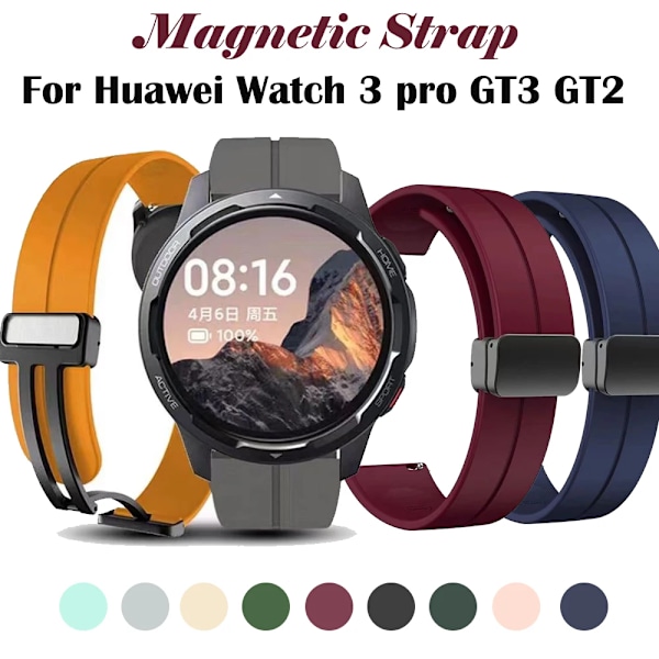 Magnetlås Silikonrem for Huawei Watch 3 pro GT3 GT2 42mm 46mm For Mi Watch S1 Pro/ Watch 2 20mm 22mm Rem Armbånd rød For Mi Watch S1