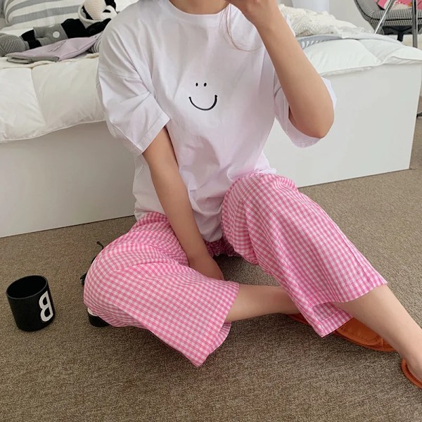 Naisten 2-osainen Pyjama Kotiasu Kevät Ja Syksy Pyjama Kesä Pyjama Naisten Lyhythihainen Housut Case Set Kotiasuun Valkoinen 40-70kg
