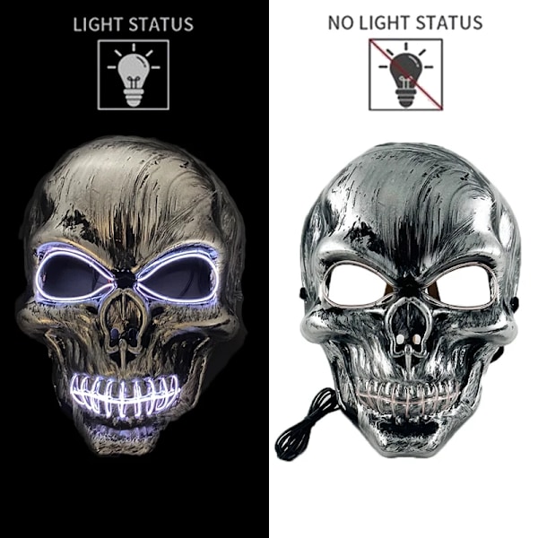 Klassisk Halloween Glödande Led Evil Skull Head Mask Ljus Upp Skräck Mask Kostym Kostym Skelett Mask Rekvisitar 09