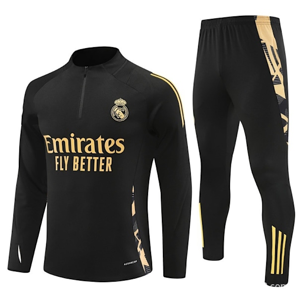 Säsongen 2425 Real Madrid Marseille Atletico Manchester United Manchester City Portugal Halvdrag Tröja Kostym Långärmad Fotbollsträningsdräkt Svart Gol Black Gold 12 yards