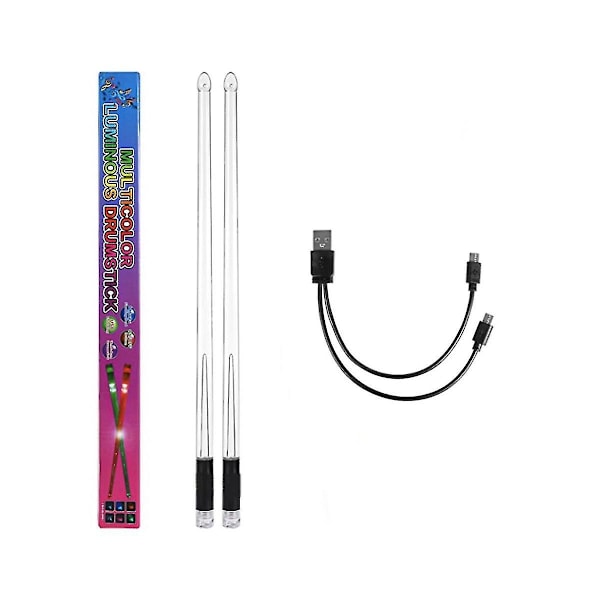 Led-lysende trommestikker 15 fargegradient USB Oppladbar+bryter elektroniske trommestikker for -bp [DB]