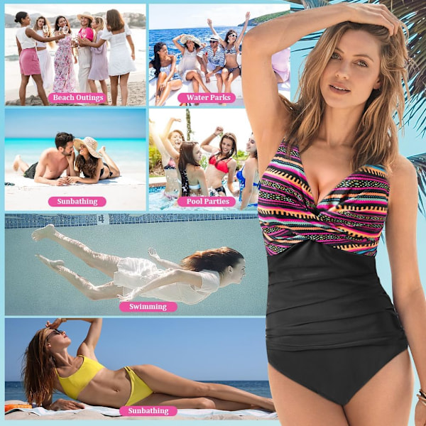 HUTUT Dame Badedragt, V-hals, Tummy Control, Højtaljet Stil Multicolor-M M