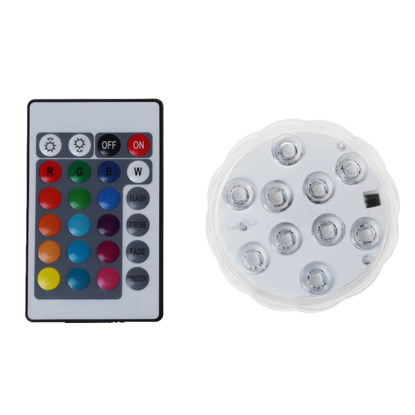 Dränkbar LED-lampa med fjärrkontroll Vattentät RGB Multicolor 10-LED L