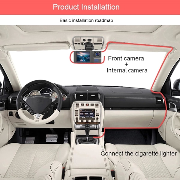 Dash Cam WiFi FHD 1080P Bilkamera, Fram och Inuti Dubbel Dash Kamera för Bilar, Mini Dashcams med Nattseende, 24 Timmars Parkeringsläge, WDR, Loop Rec