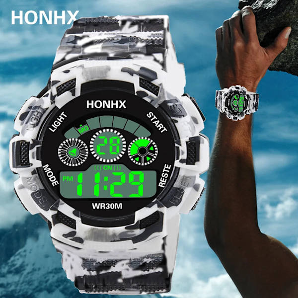 Miesten sotilaskello Urheilullinen LED-elektroninen kello Miehille Fitness-herätyskello Monitoiminen rannekello Montre Homme Camouflage sininen