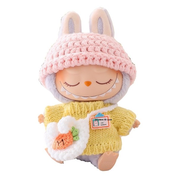 Monster Vaatteet Designer Luxury Labubu Vaatteet, Alkuperäiset Labubu Asut, Labubu Tarvikkeet Popmart Avaimenperä Nukeille Pink hat sweater three-piece set