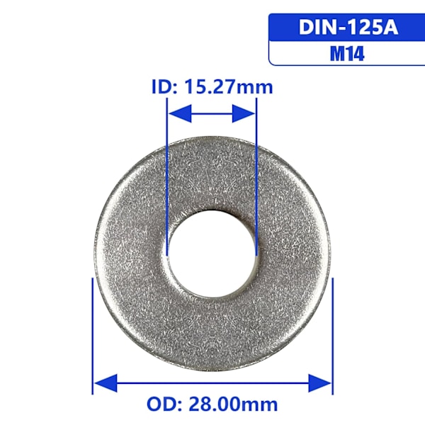 M14 x 28 mm OD Flate Skiver - 20 stk 18-8 (304) Rustfritt Stål Flate Skiver Silver M14/304