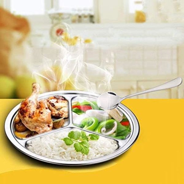 Delad Tallrik i Rostfritt Stål: 3-Delat Set med 2 Serveringsbrickor Perfekt för Camping, Lunch och Middag