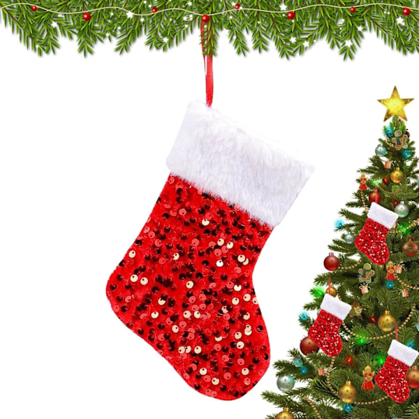 Julstrumpa | Glittrig julstrumpa | Juldekoration | Julstrumpor | Heminredning | Hållare för barn julstrumpor | Glittrande julstrumpa till jul Röd