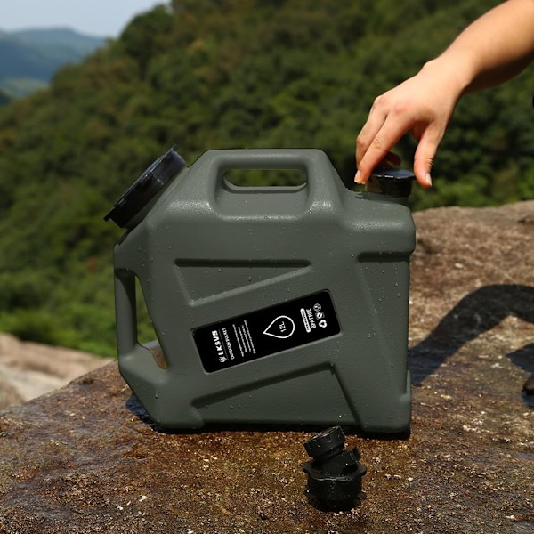 12L Bärbar Vattentank med Kran och Rengöringsborste, BPA-Fri för Camping Army green
