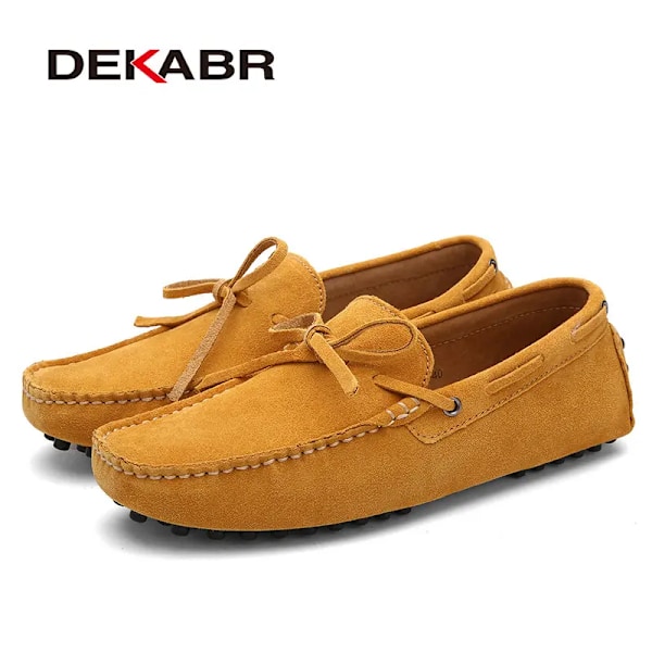 Dekabr Casual Mænd Ægte Læder Sko Sommer Åndbar Grønne Mænd Loafers Læder Sko Sapato Masculino Zapatos Hombrename 02 Gul 15