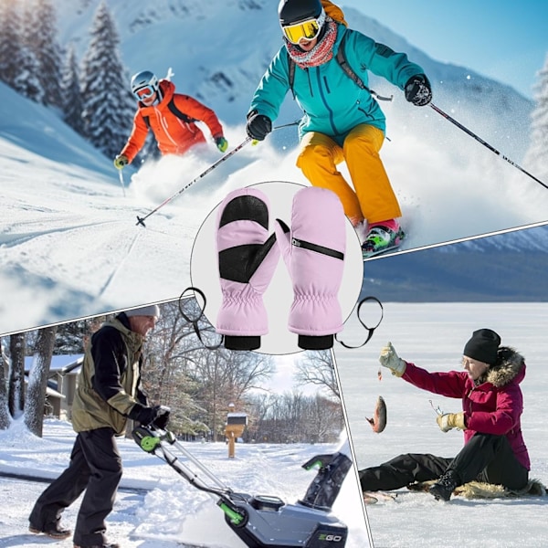 Snowboard- och Skidhandskar | Vattentäta Anti-Halk Vinterhandskar för Män - Perfekta för Cykling, Vandring Pink C