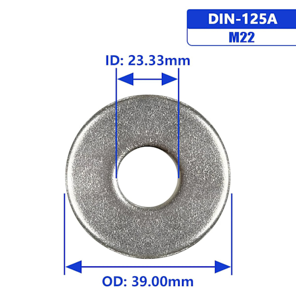 M22 x 39 mm flade skiver - 10 stk 316 rustfrit stål flade skiver Silver M22/316