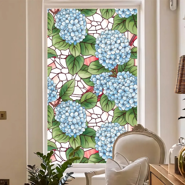 45*100cm ikkunakalvo sininen hortensia värjätty lasi ikkunatarrat yksityisyyssuoja kalvo DIY ikkunatarrat lasikalvo