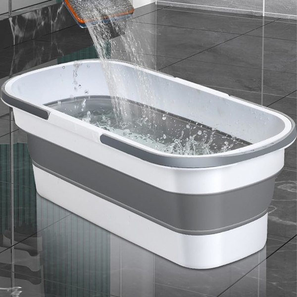 Monitoiminen taittuva moppi ja säilytysastia (56x26x21cm, harmaa) Gray flat mop cleaning bucket
