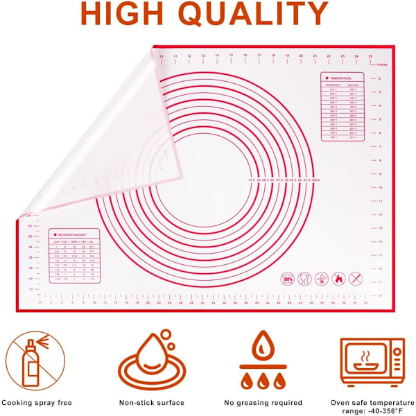 Non-stick bakematte, 70×50cm silikon bakematte, sklisikker silikon bakematte, matplate, kakematte, kakematte, kake/pizza matte 70*50CM - red