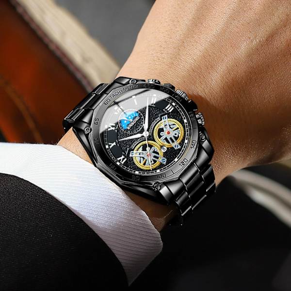 Herrar Kvarts Armbandsur Fritids Rostfritt Stål Klockor Mode Analog Klocka Luminous Datum Kalender Herrklocka Svart Vit A Black white A