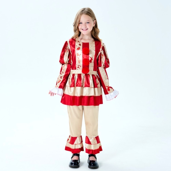 Barn Cosplay Girls Klänning Skräck Clown Krage Halloween Cardinal Party Kostymer